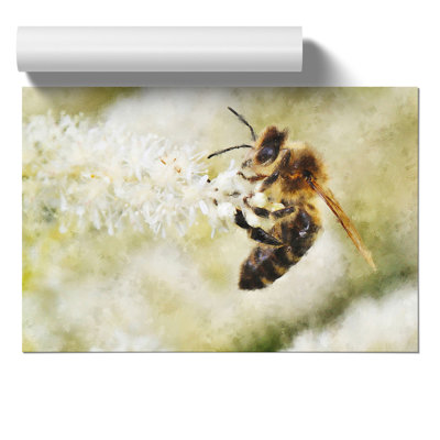 Bee Collecting Pollen Painting - Frameless Print