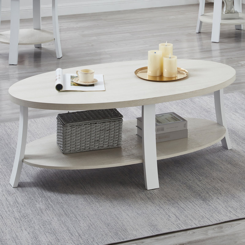 Table basse moderne moderne ovale en blanc avec rangement en bois attrayant