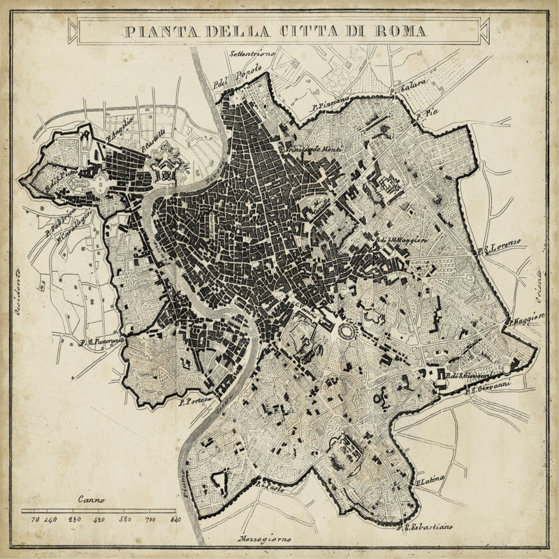 «City Plan of Rome», peinture sur toile, H 12 po x l 12 po