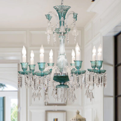 Elegant Murano-Style Glass Chandelier with  8-Light Crystal Drop Design
