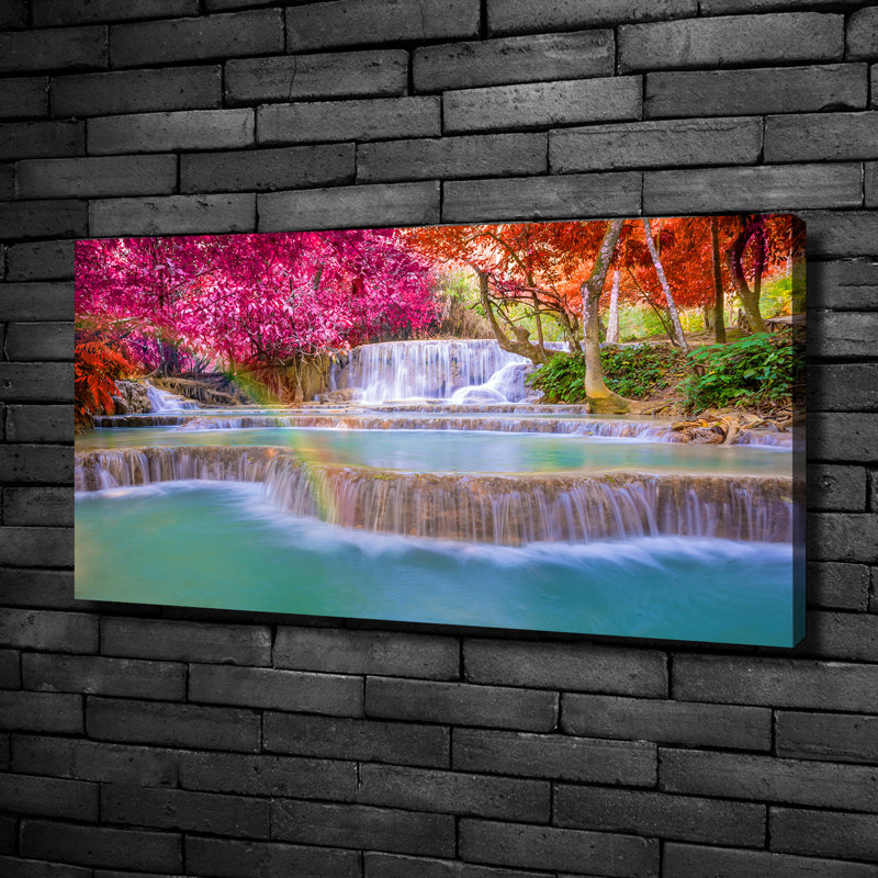 Waterfall in the forest 1 Piece Wall Art, 50cm H x 100cm W x 2cm D, Canvas
