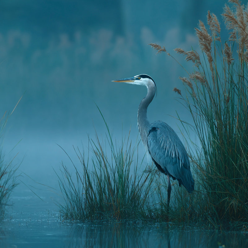 Art mural sur toile Misty Wetland Heron, H 40 po x l 40 po