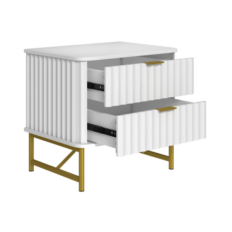 Barbeau Modern Fluted Nightstand With 2 Drawers, White