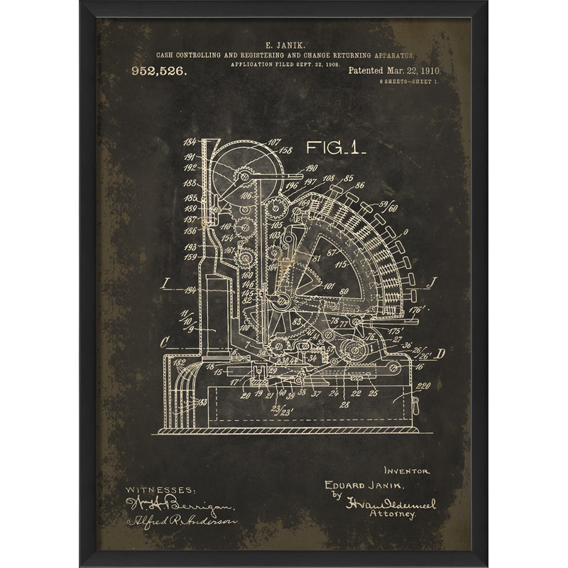 « janik cash register brevet », impression encadrée, Noir