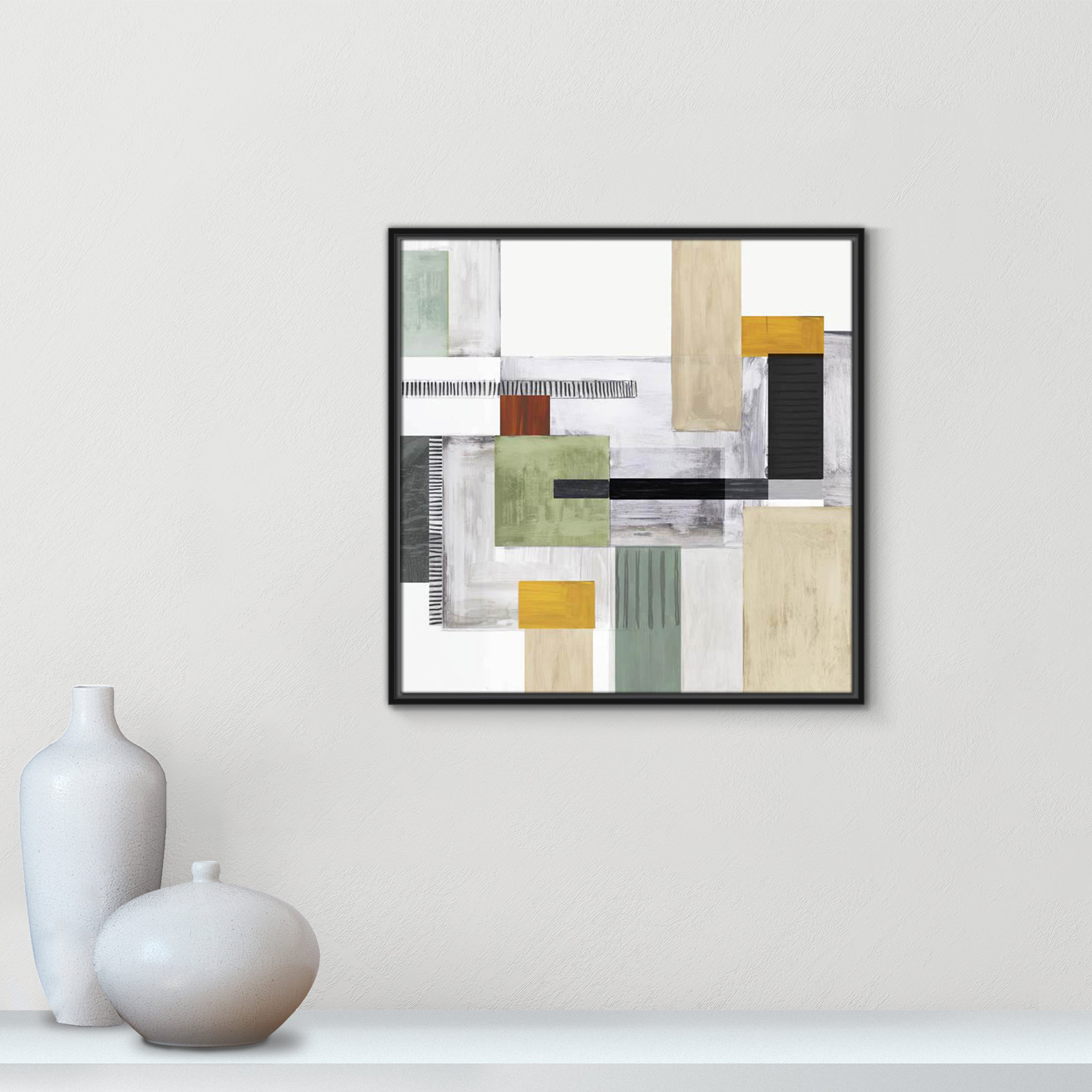 Playful Blocks Print, 25.5" H x 25.5" W x 2" D, Black Floater Framed