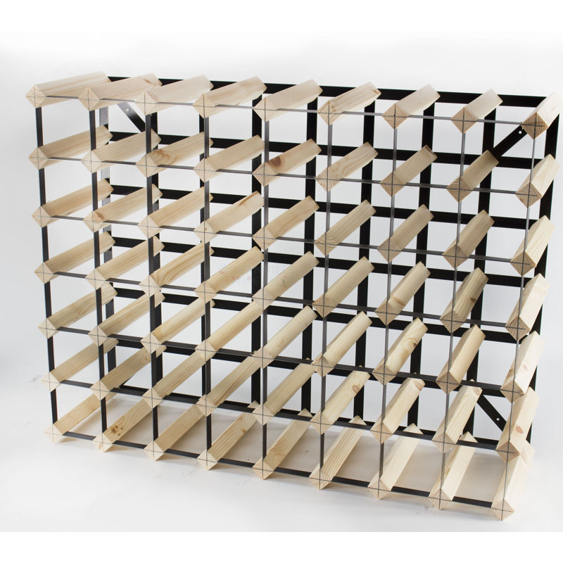 Liddle 56 Bottle Floor Wine Bottle Rack, Natural Pine / Black Steel