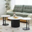 Ensemble de 3 tables basses, tables basses gigognes modernes avec plateau en faux marbre et pieds en métal, tables basses et tables d'appoint rondes avec design nervuré pour le salon, petit appartement
