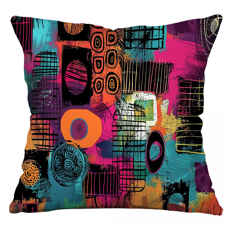 Abstract Shapes Throw Pillow, Abstract Twill Pillows, Square 14"