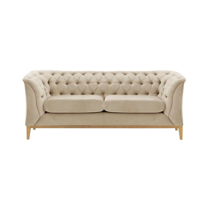 Chesterfield Modern 2 Seater Sofa Wood, Beige
