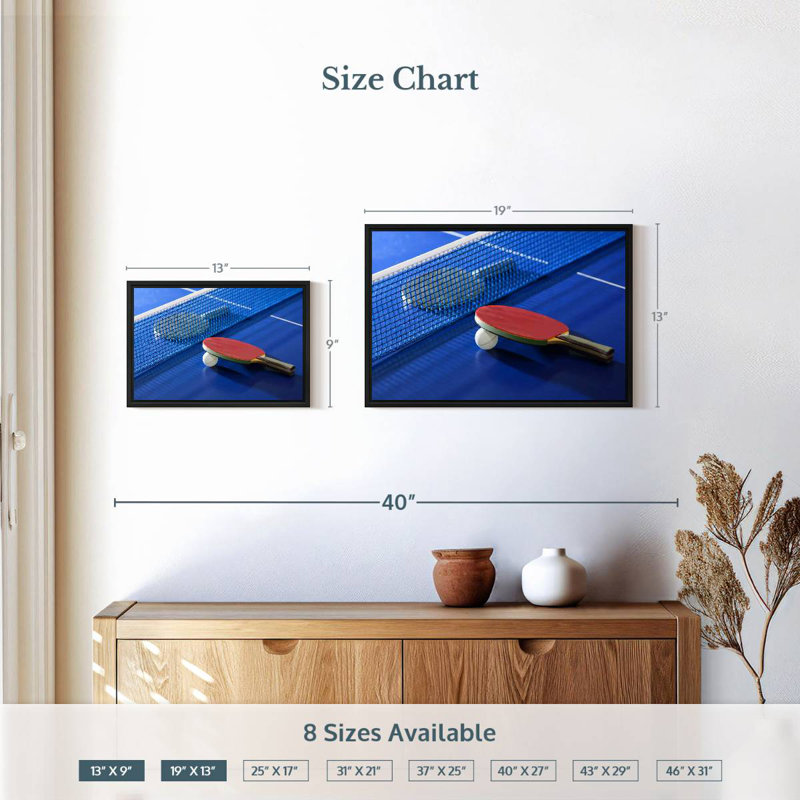Tennis de table bleu, 19 po x 13 po, Cadre flottant noir