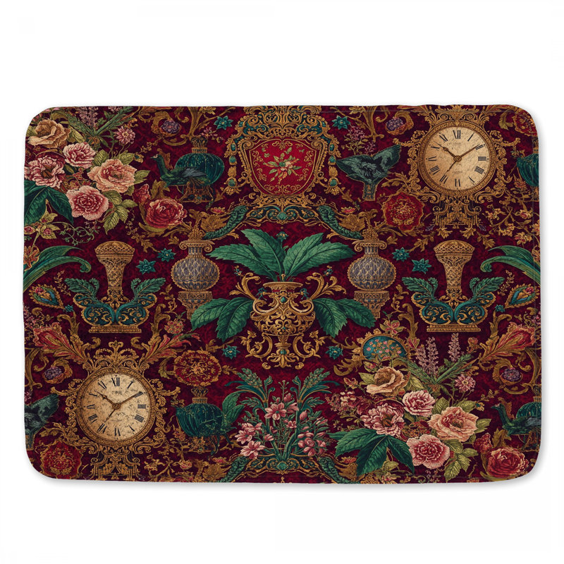 Ornate Floral Clocks Bath Mat, 34in W x 21in L