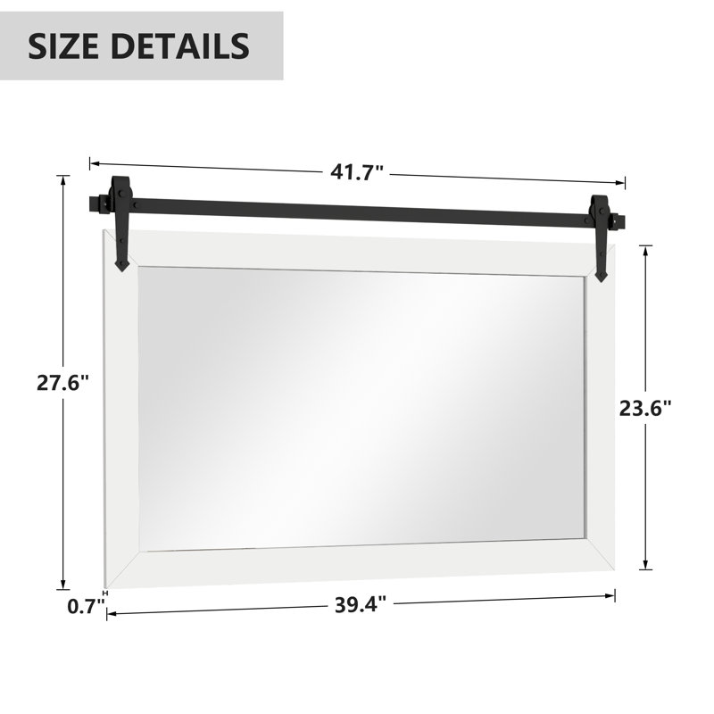Rustic Farmhouse Solid Wood Accent Mirror Decorative Mirror Rectangle Bathroom Mirror Barn Wall Mirror, 27.4" x 41.5", White