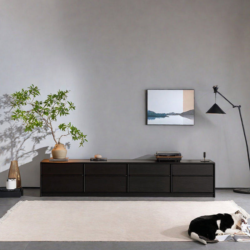 Meuble télé en bois de chêne massif avec panneau arrière amovible, H 17,32 po x L 86,61 po x l 15,74 po