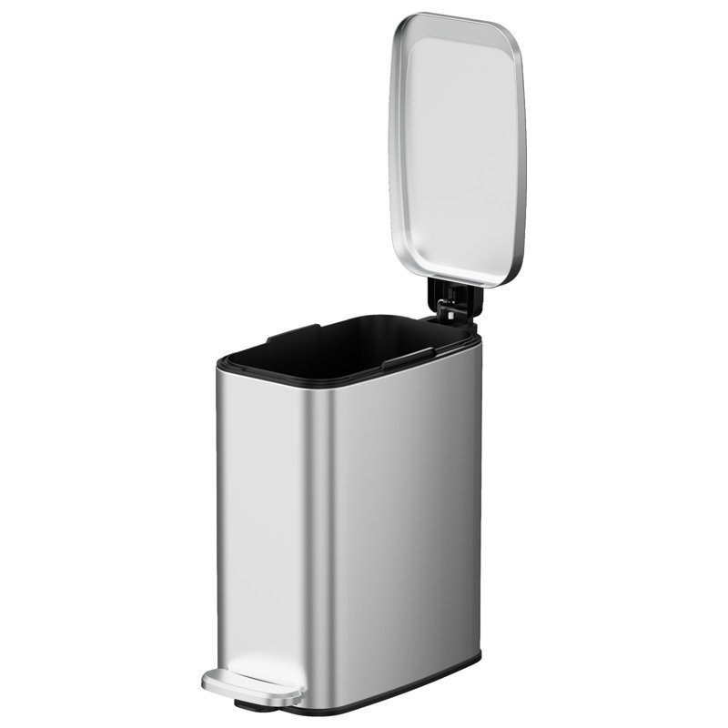 Poubelle de salle de bain de 1,6 gallon en acier inoxydable avec couvercle à fermeture en douceur, rectangulaire, argent, avec seau intérieur et 60 sacs à ordures, poubelle pour espaces étroits, téléviseur, maison, bureau, chambre à coucher