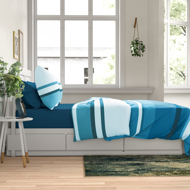 GC Printed Striped Duvet Cover Set with Pillowcases, Teal, Kingsize - 2 Standard Pillowcases