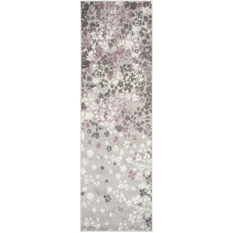 Makeba Floral Gray/Purple Area Rug, Runner 2'6" x 10'