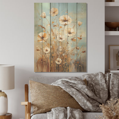 «Prairies Charm Floral Infinite Serenity I», art sur bois de pin naturel
