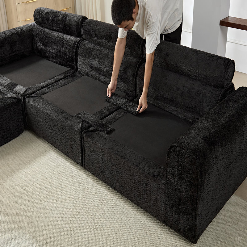 Canapé modulaire moelleux en laine d'agneau de 129,8 po, canapé d'angle surdimensionné en forme de L surdimensionné, grand canapé moelleux et moelleux avec coussins décoratifs pour le salon