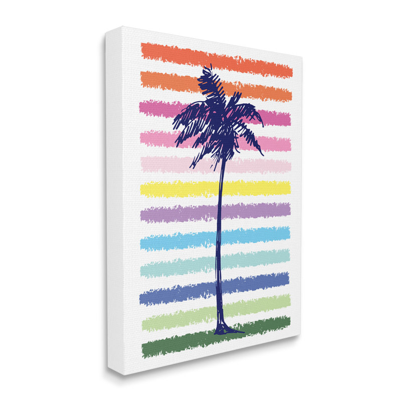 Joli motif arc-en-ciel, palmier, rayures tropicales par Jennifer McCully - impression, Toile tendue