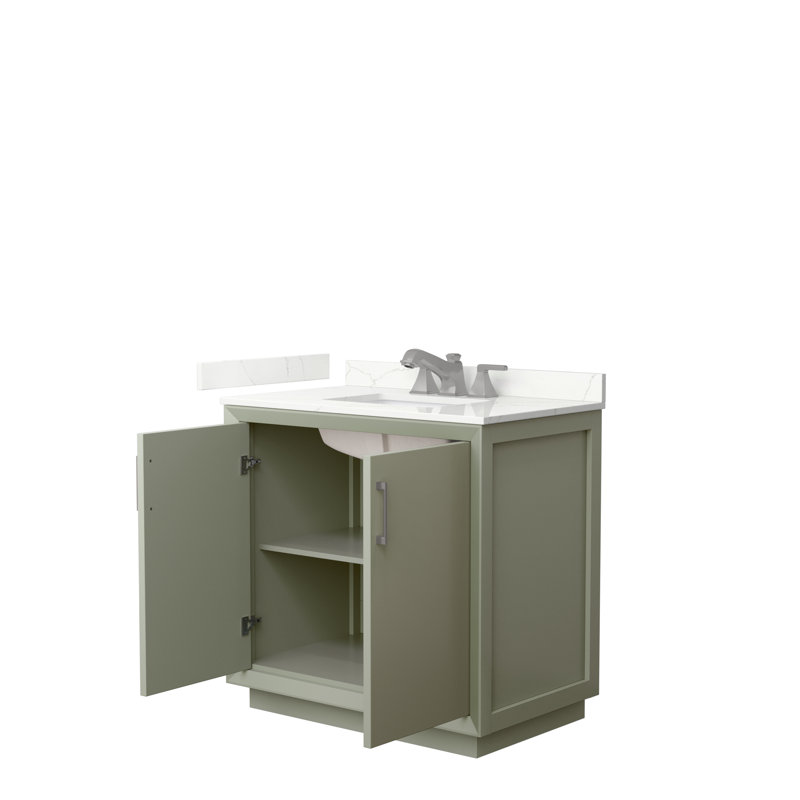 Strada 36 in. Single Vanity, Giotto Quartz, Light Green, Matte Black