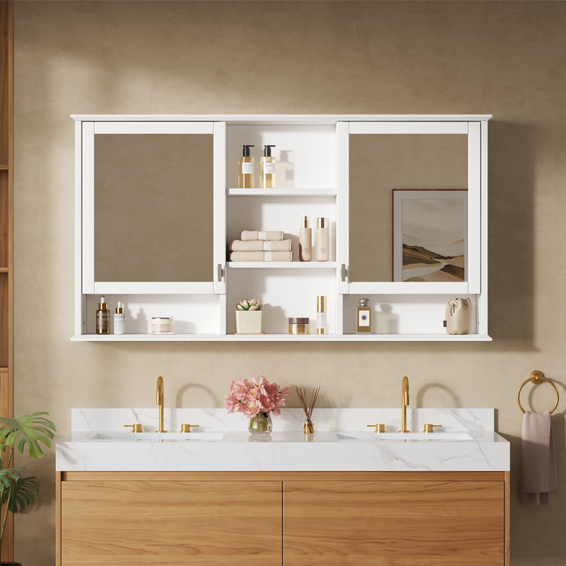 Wall-Mount Mirror Cabinet with Adjustable Shelves