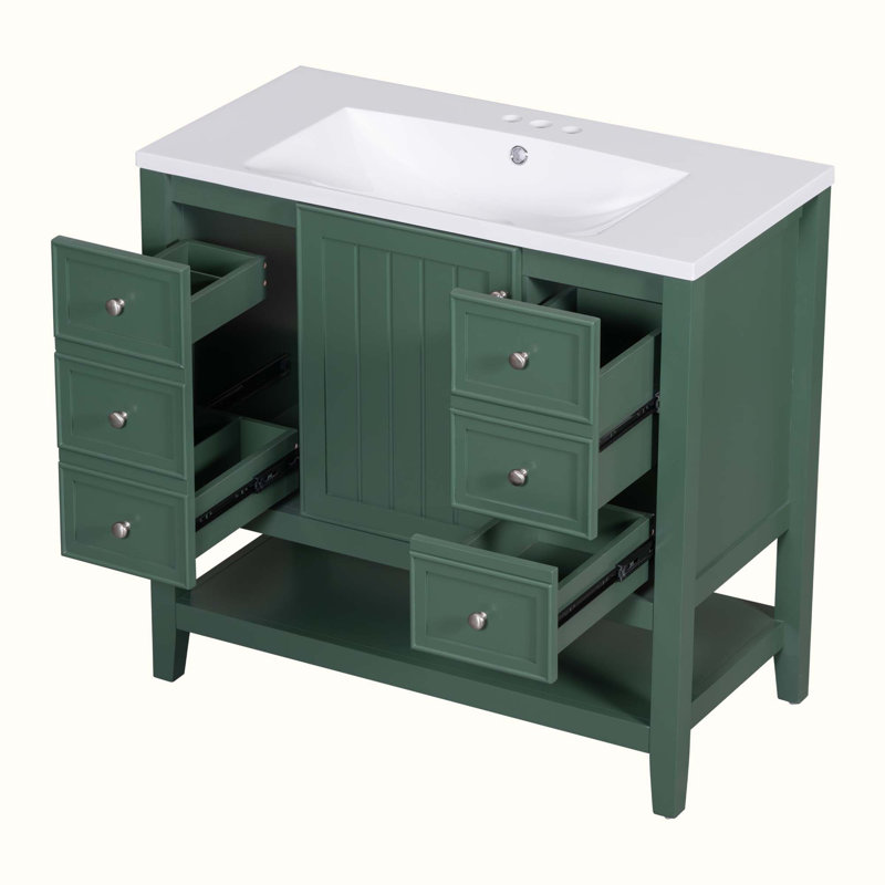 Meuble-lavabo simple 36 po avec plateau Raydan, Vert