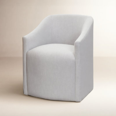  25" Wide Modern No Assembly Linen Barrel Back Upholstered Dining Armchair with Interchangeable Casters & Fixed Feet (Set of 2)