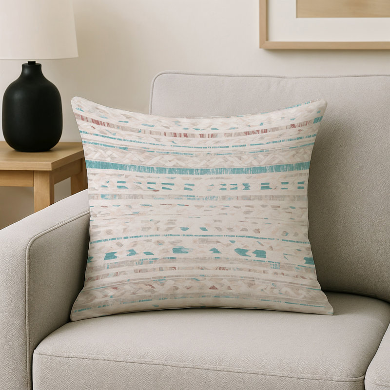 Coussin décoratif intérieur / extérieur gris Modern Modern, Gris / vert / beige Sud-Ouest, Carré 16 po