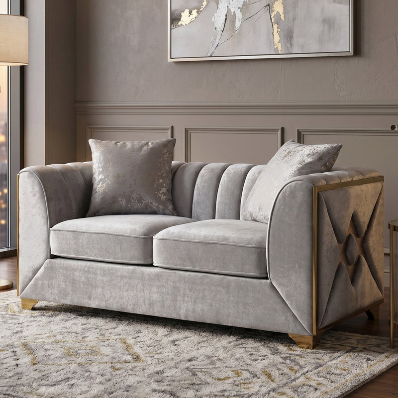 Arron 68'' Upholstered Loveseat, Silver Velvet