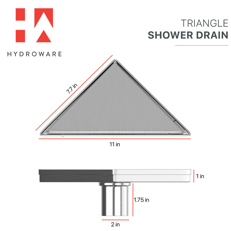 11” TILE-IN CORNER SHOWER DRAIN with Hair Strainer & Lifting Hook – Modern Stainless Steel Drain for Bathroom Showers