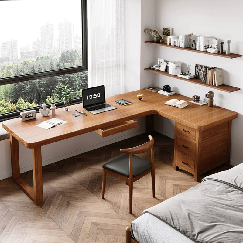 Bureau rectangulaire en L en bois massif, 29.53" H x 62.99" W x 47.24" D, Retour à droite