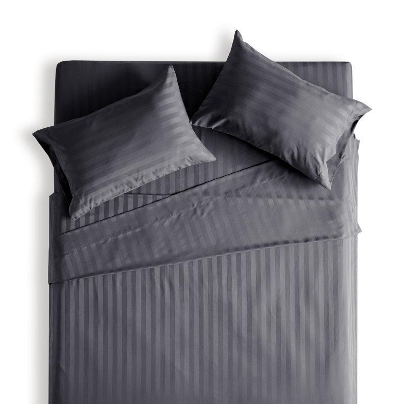 Sateen Striped Sheet Set, Twin Sheet Set + Fitted Sheet and 1 Pillowcase, Gray