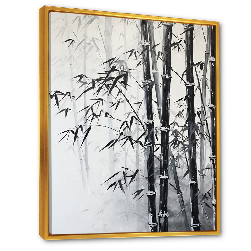 «Black and White Wild Bamboo I», reproduction sur toile_106632, H 44 po x l 34 po x P 1,5 po, Cadre flottant doré