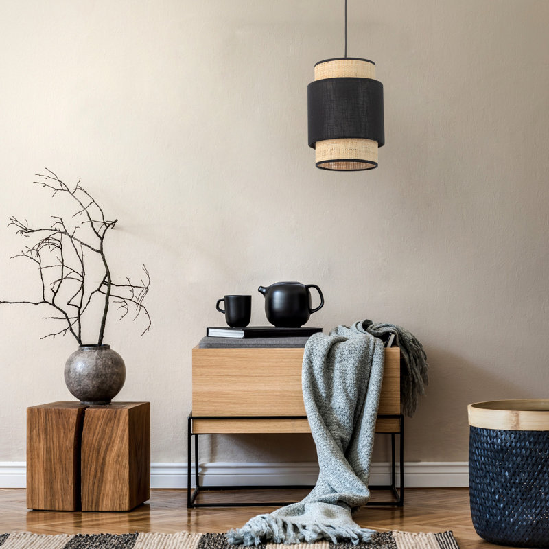 Adibah 1 - Light Drum Pendant, Beige/Black