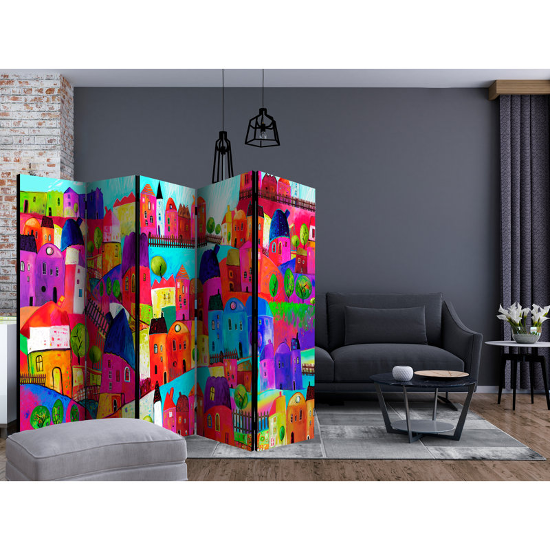 Girace 225cm W x 172cm H 5 - Panel Solid Wood Folding Room Divider