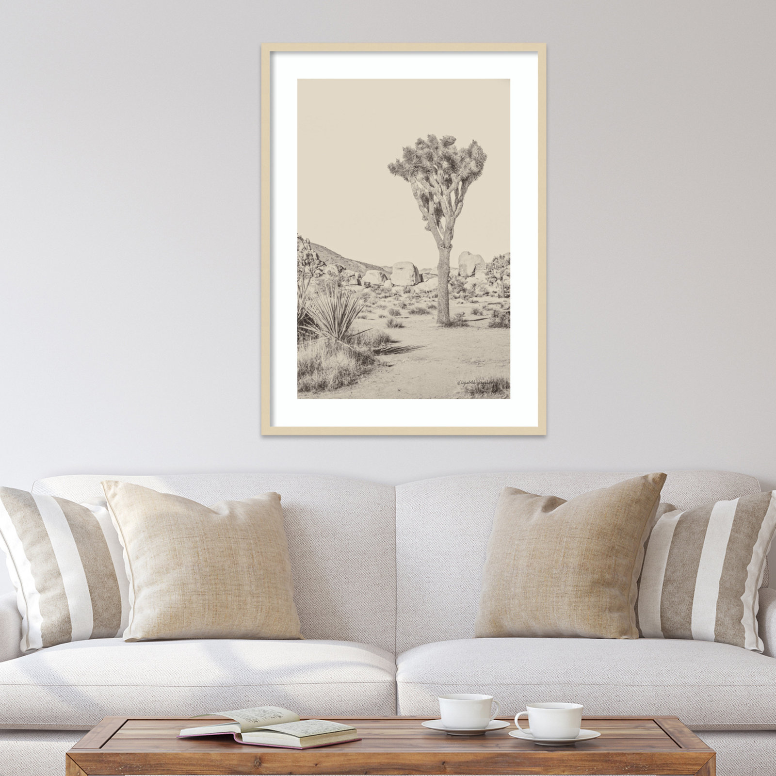 Joshua Tree III Neutral by Elizabeth Urquhart, Natural Framed, 25" H x 19" W