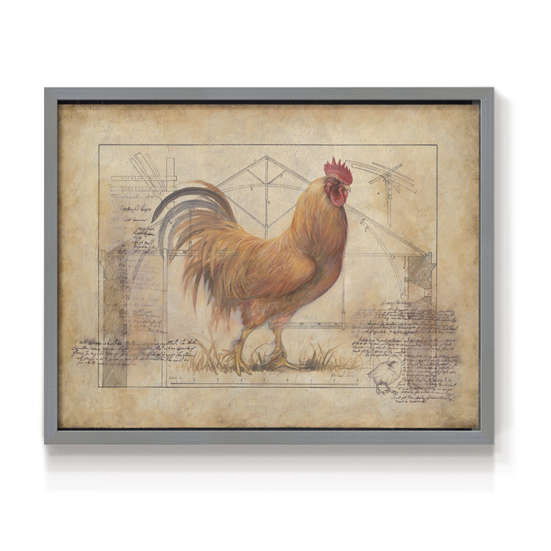 Rustic Fowl I -Framed Print - Restickable, H 11 po x l 14 po, Gris