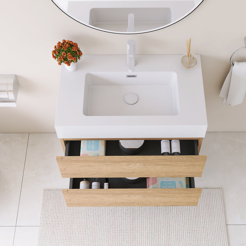 Meuble-lavabo mural 30 po avec lavabo à surface solide blanc, 30"