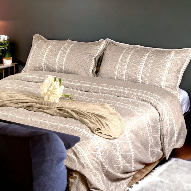 Ensemble de housse de couette réversible en microfibre beige / blanc 3 pièces Lapinski