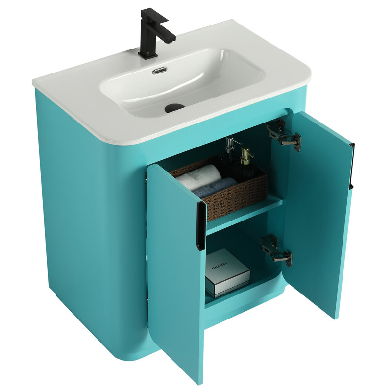Atticus 30 Inch Bathroom Vanity with Sink, Blue/Black