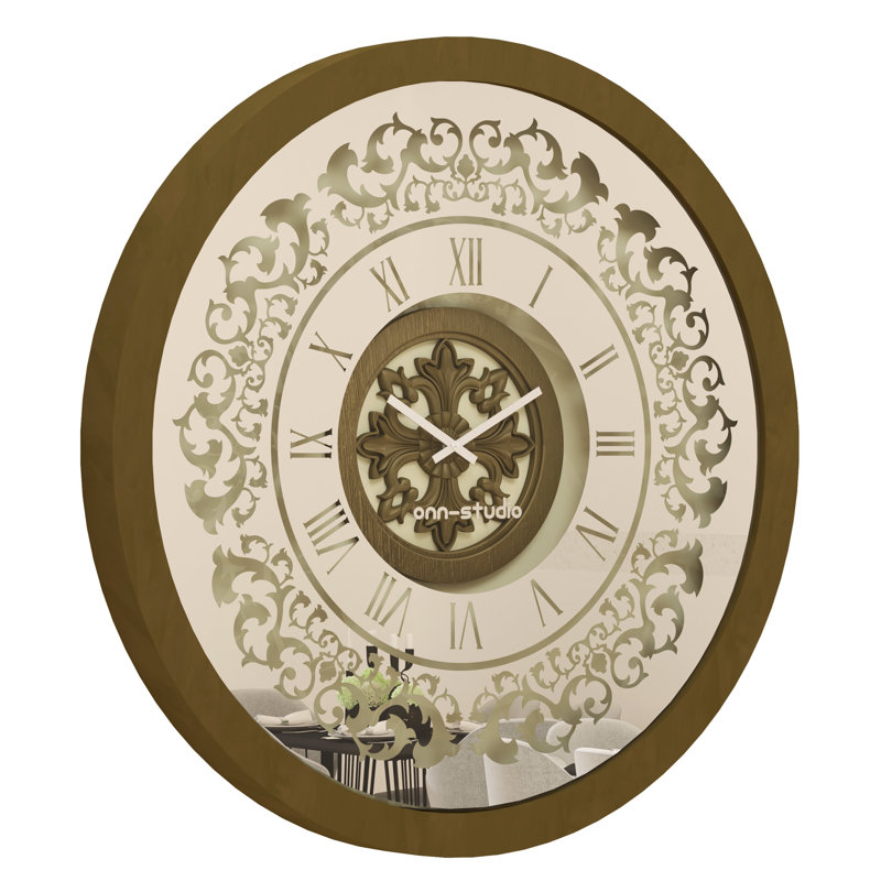 Allyna Manufactured Wood Wall Clock, 75cm H x 75cm W x 7cm D, Bronze Effect