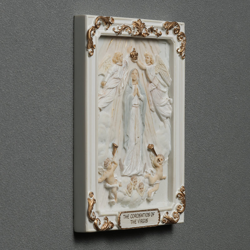 4.1 inches Length Polyresin  Glorious Mysteries the Coronation of the Virgin  White and Gold Finish Figurine