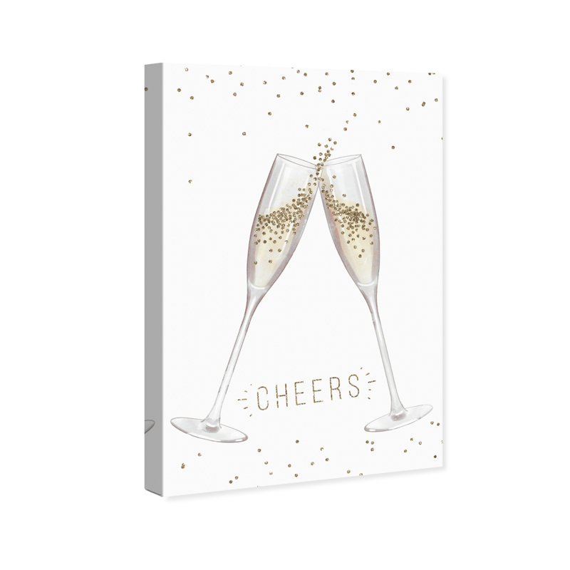 «Drinks and Spirits Cheers Champagne Glass», reproduction d'art sur toile dorée, H 36 po x l 24 po x P 0,8 po