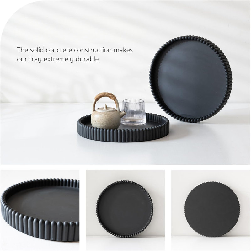 Coffee Table Tray, Home Decor Round Tray, Concrete Black Coffee Table Decor Trays, Serving Decorative Trays For Dining Table