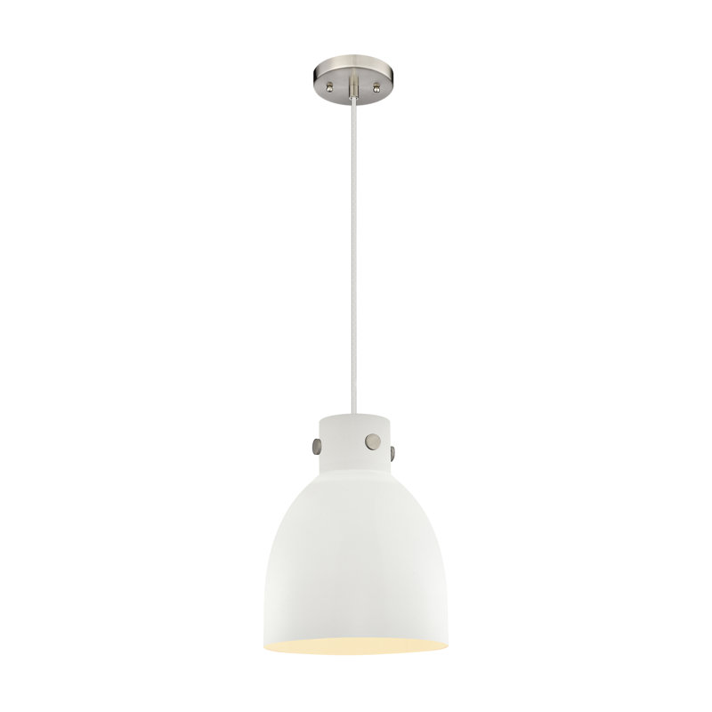 Luminaire suspendu en métal 1 lumière, Nickel satiné, H 12,5 po x l 10 po x P 10 po, Blanc