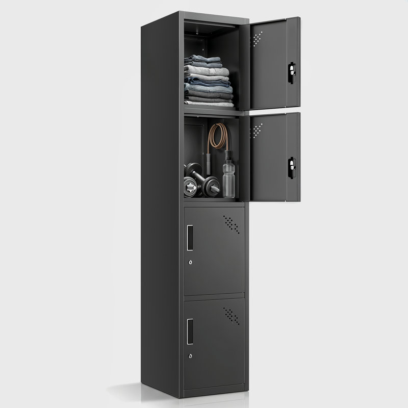 Armoire de rangement verrouillable à 4 niveaux en métal, organisateur utilitaire antirouille avec tablettes pour le garage, le bureau et la maison