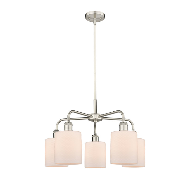 Lustre tambour 5 lumières en acier à intensité variable Dublin, Nickel satiné