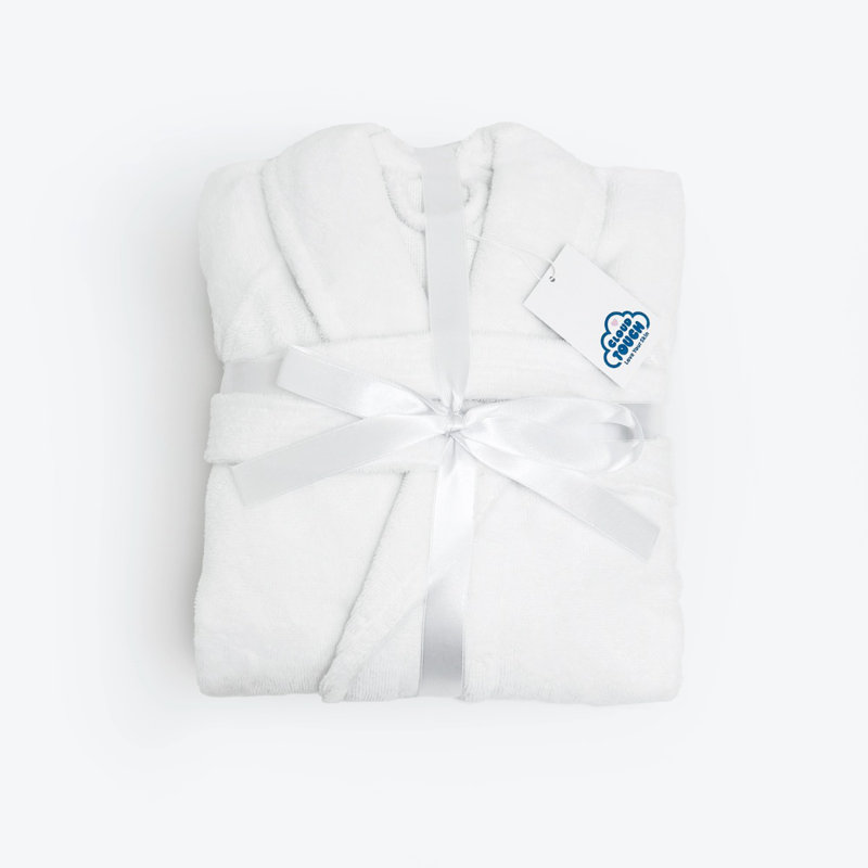 Cotton Blend Mid-Calf Bathrobe with Pockets, White, L/XL