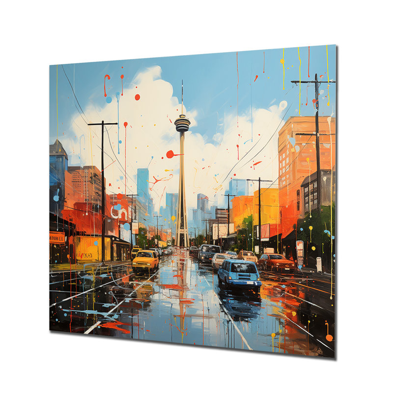 Paysage urbain d'Atlanta, coucher de soleil I - Atlanta, art mural en métal, H 29 po x l 29 po x P 1,5 po