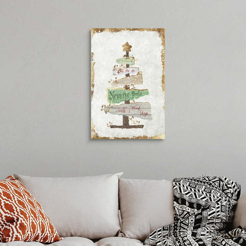 Arbre de Noël doré-impression d’art textuel sur toile, H 30 po x l 20 po x P 1,25 po, Toile tendue